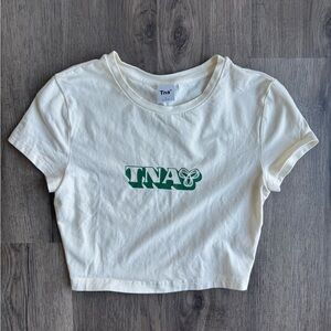 TNA Ivory Crop Tee with Green Logo